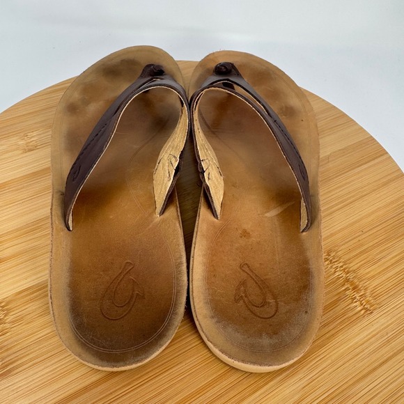 Olukai Kaekae Ko'o Brown Leather Flip Flop Sandals Womens 8 20409-SAGS - Picture 6 of 10